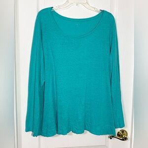 Eileen Fisher Organic LINEN Scoop Neck Long Sleeve Top Aqua Green XL